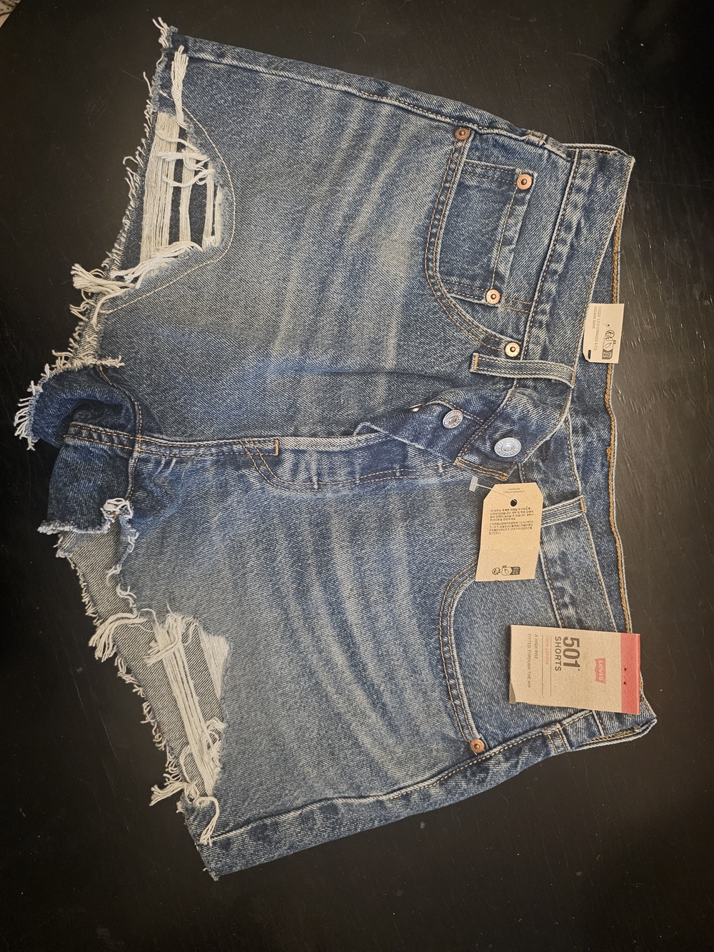 Levi's Distressed High-Rise Denim Shorts in Blue